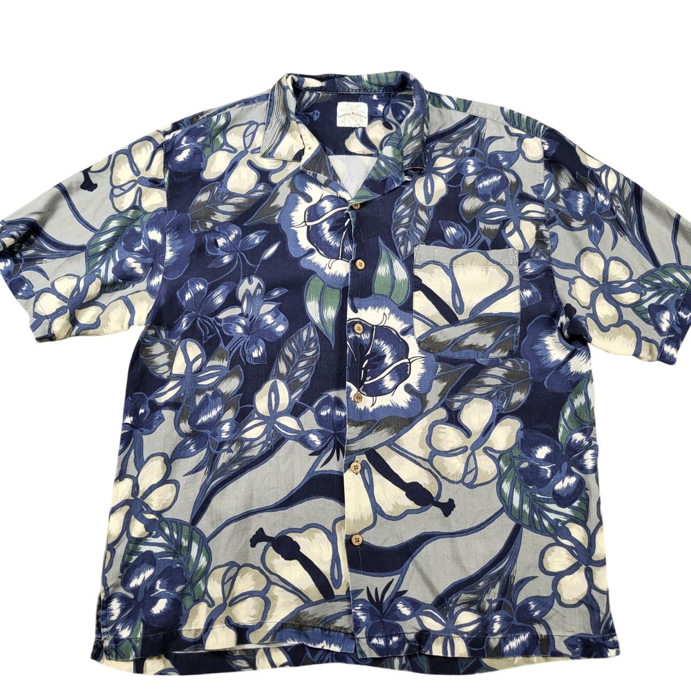 Tommy Bahama Relax Men's Camp Shirt XL Floral Silk Pigment Print Blue